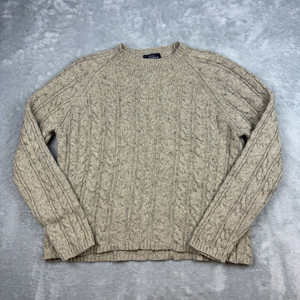 Sonoma Jean Company Cable Knit Sweater Mens Medium Beige Wool Cotton Crewneck